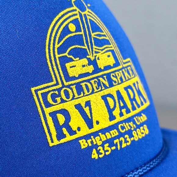 VTG Snap Back Trucker Hat Golden Spike R.V. Park Utah 90s Grandpa Cap Foam Mesh - Picture 2 of 10